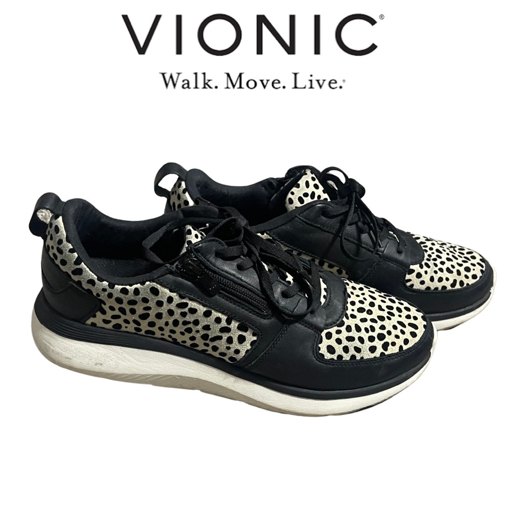 Vionic Black and White Spotted Leather Sneakers